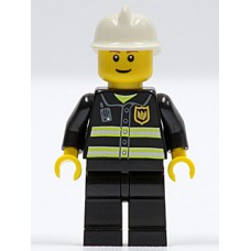cty090 Fire - Reflective Stripes, Black Legs, White Fire Helmet, Brown Eyebrows, Thin Grin 
